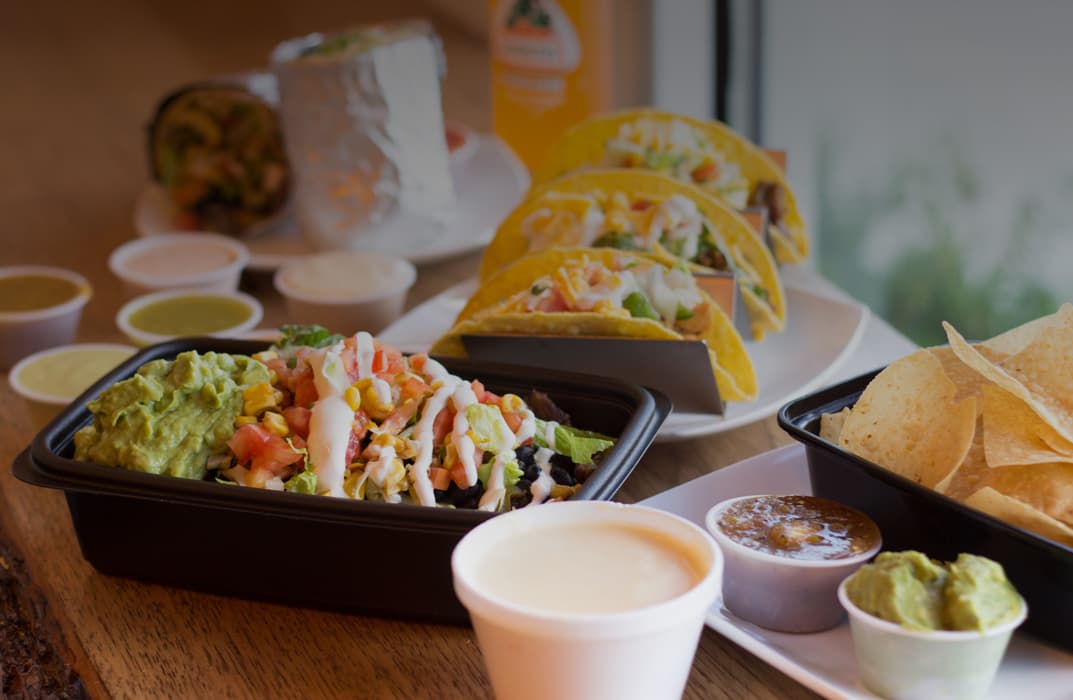 Fresh Mexican bowl with grilled chicken and toppings